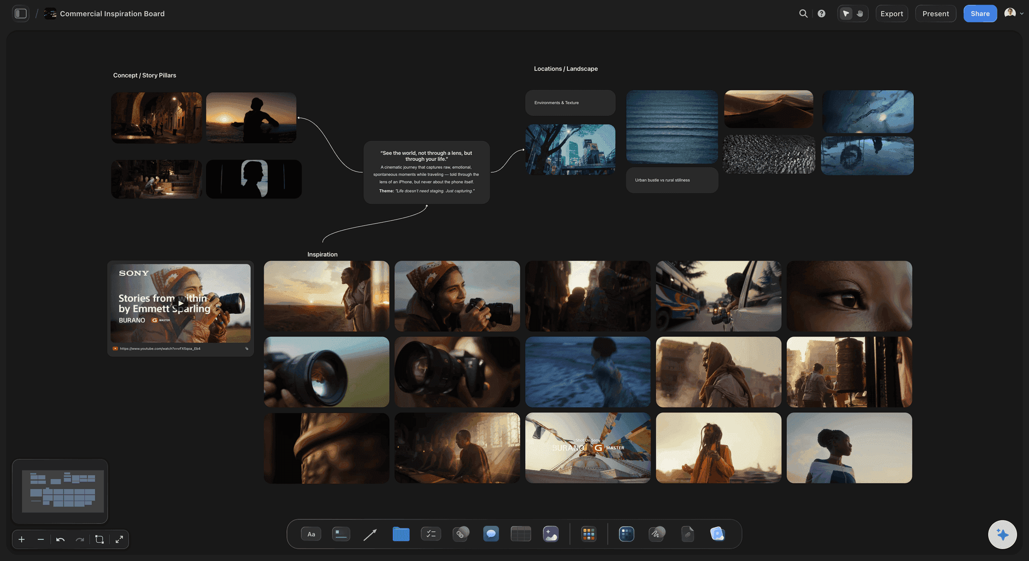 Lighting and colour zones on a photoshoot moodboard template